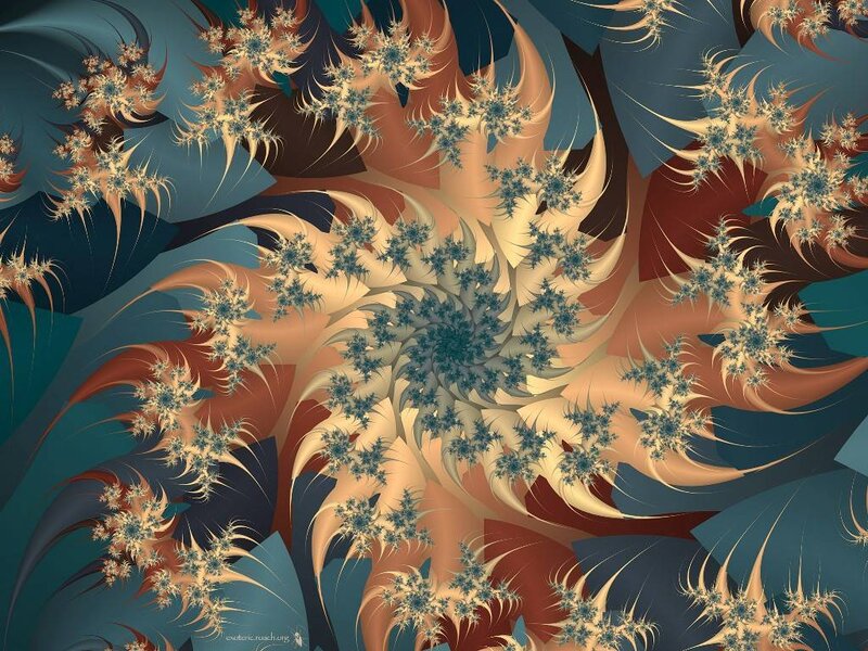 Fractal Spiral Pattern — Blue, Hypnotic, Digital Art, Colorful, Symmetrical, Orange