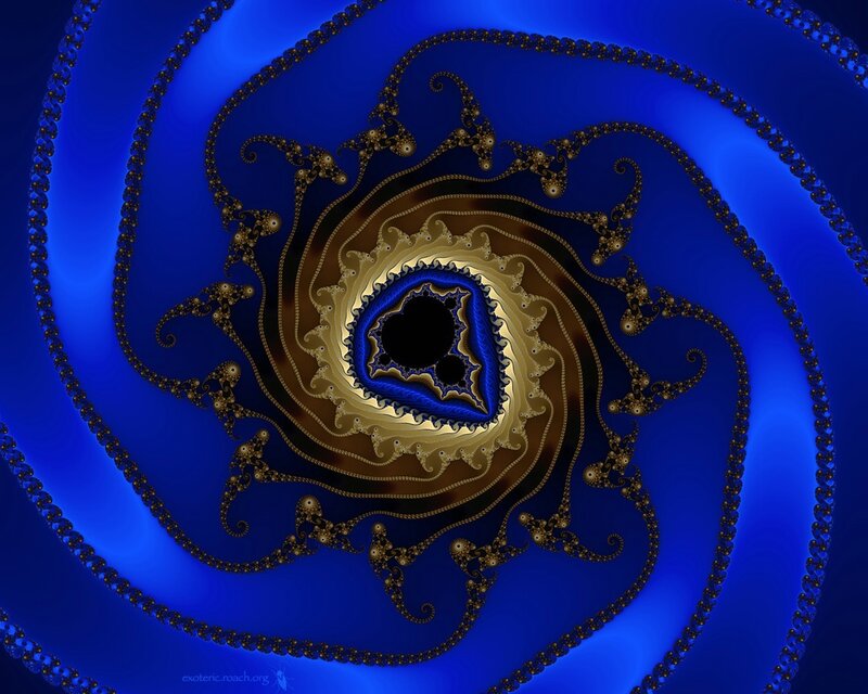 Fractal Spiral Pattern — Blue, Hypnotic, Digital Art, Gold, Black