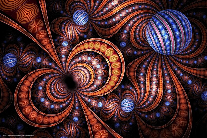 Fractal Spiral Pattern — Blue, Hypnotic, Digital Art, Spheres