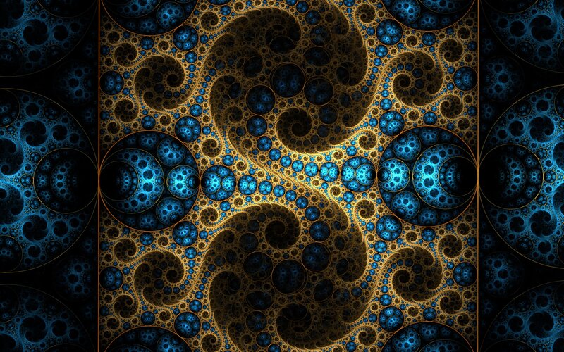 Fractal Spiral Pattern — Blue, Hypnotic, Digital Art, Spirals, Circles, Gold