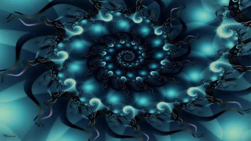 Fractal Spiral Pattern — Blue, Hypnotic, Digital Art, Spirals, Glowing Lights