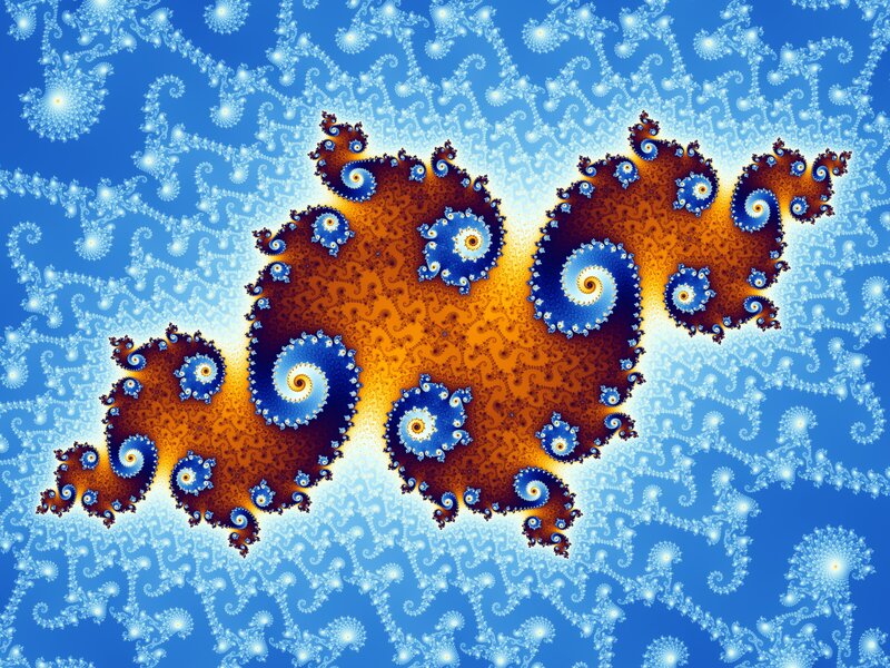 Fractal Spiral Pattern — Blue, Hypnotic, Digital Art, Spirals, Orange