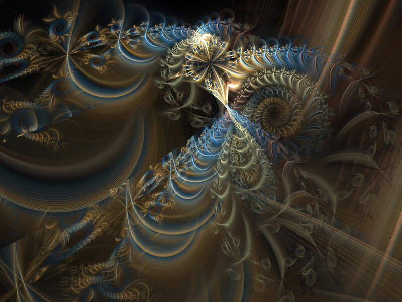 Fractal Spiral Pattern — Blue, Mystical, Digital Art, Light, Dark Background