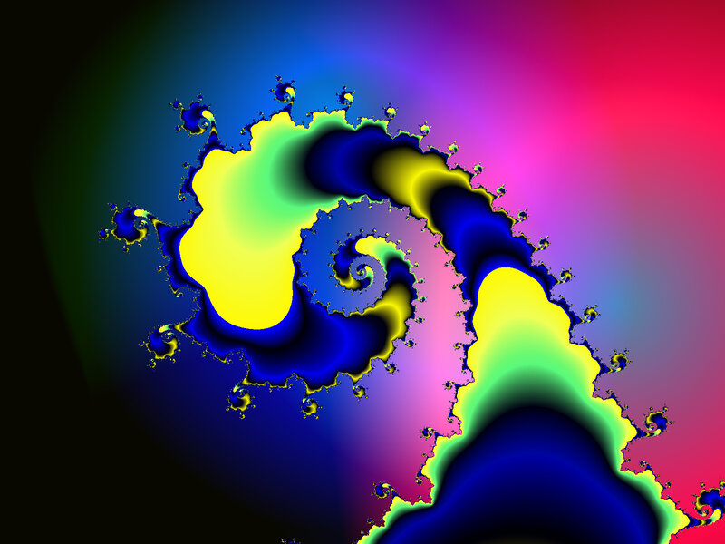 Fractal Spiral Pattern — Blue, Vibrant, Abstract, Color Gradient, Yellow