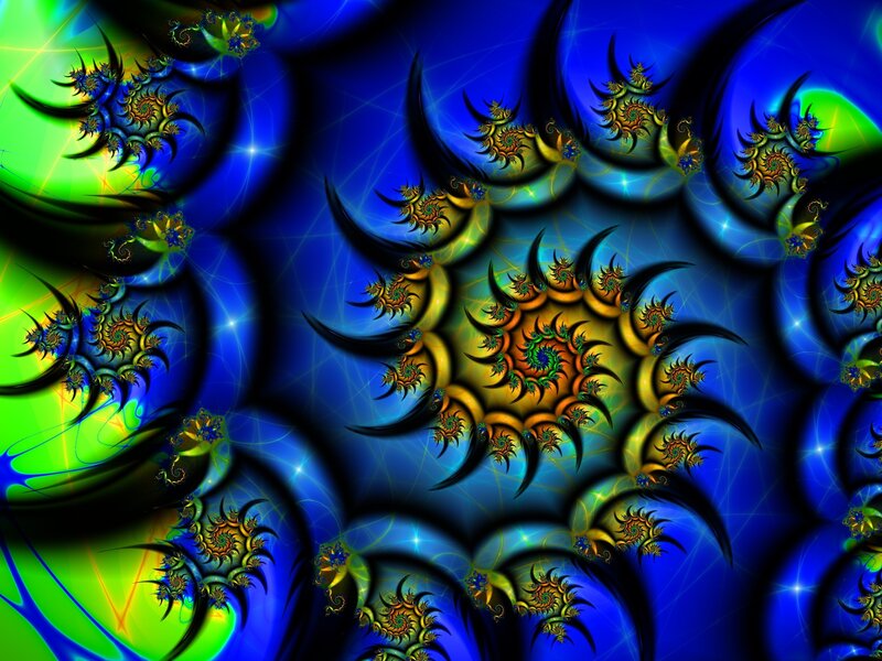 Fractal Spiral Pattern — Blue, Vibrant, Digital Art, Colorful