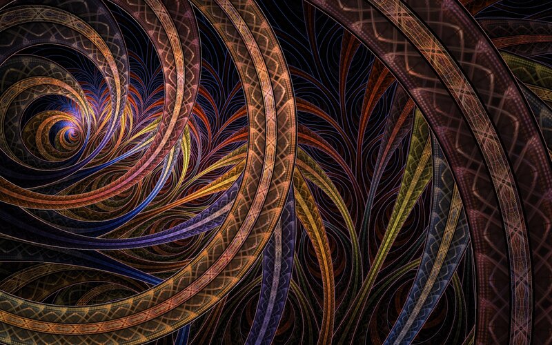 Fractal Spiral Pattern — Brown, Hypnotic, Digital Art, Lines, Colorful