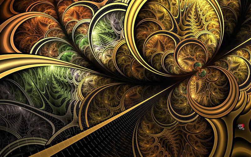 Fractal Spiral Pattern — Gold, Complex, Digital Art, Spirals