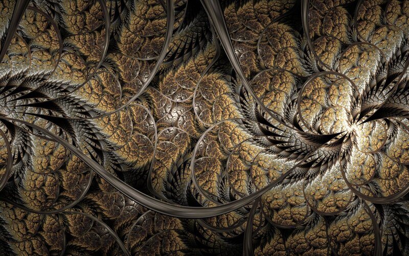 Fractal Spiral Pattern — Gold, Complex, Digital Art