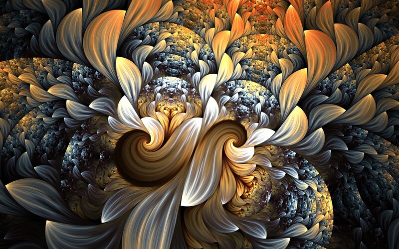 Fractal Spiral Pattern — Gold, Dramatic, Digital Art, Colorful, Symmetrical