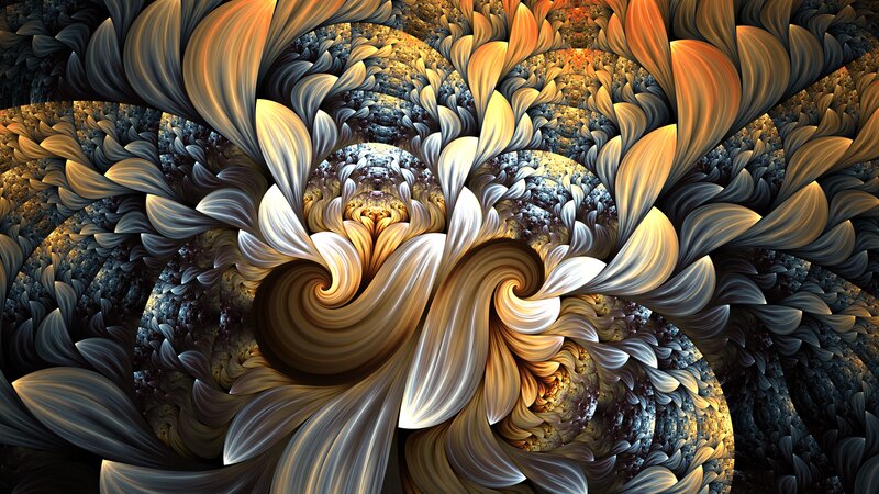 Fractal Spiral Pattern — Gold, Dramatic, Digital Art