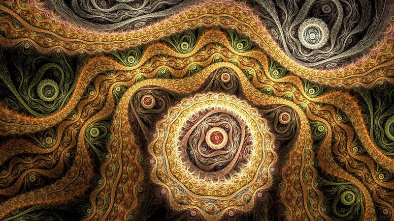 Fractal Spiral Pattern — Gold, Hypnotic, Digital Art, Spirals, Patterns