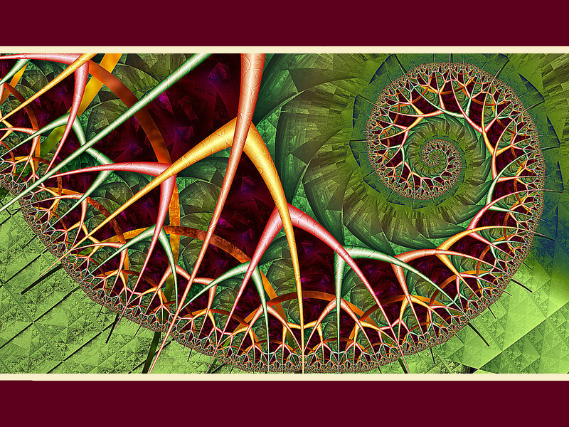 Fractal Spiral Pattern — Green, Complex, Digital Art