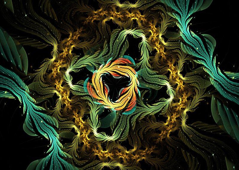 Fractal Spiral Pattern — Green, Dramatic, Digital Art