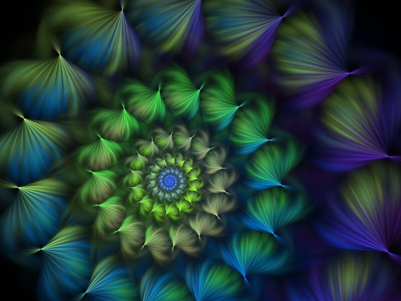 Fractal Spiral Pattern — Green, Hypnotic, Abstract, Light Rays