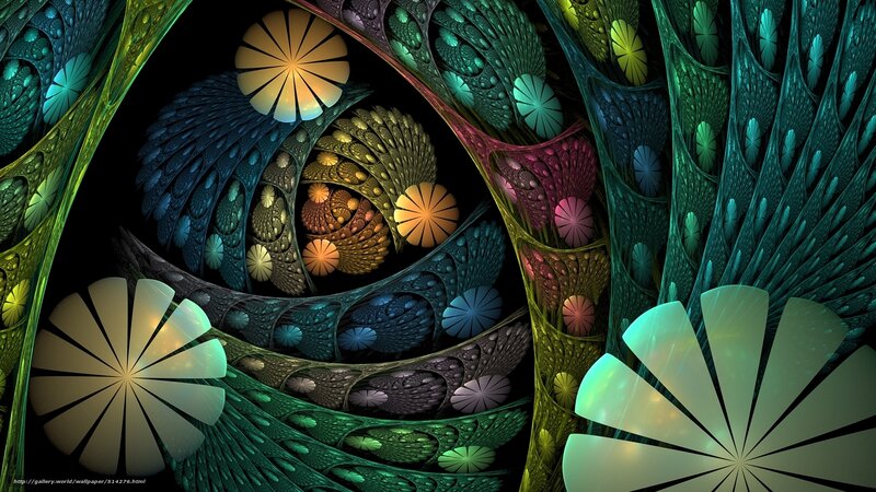 Fractal Spiral Pattern — Green, Hypnotic, Digital Art, Flower-like Shapes