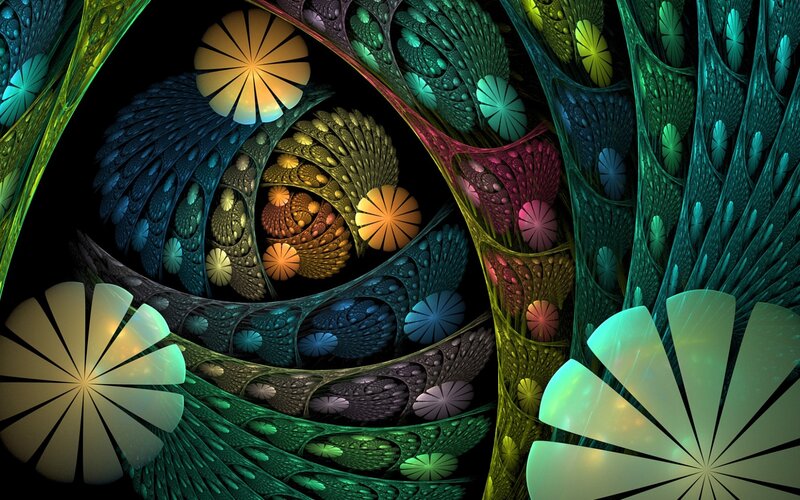 Fractal Spiral Pattern — Green, Hypnotic, Digital Art, Flowers
