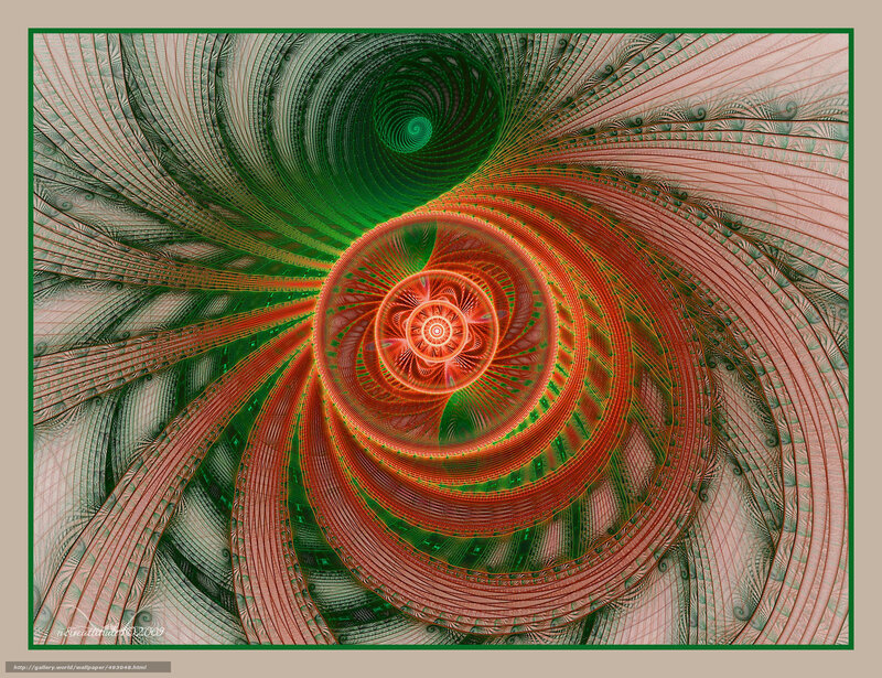 Fractal Spiral Pattern — Green, Hypnotic, Digital Art, Red