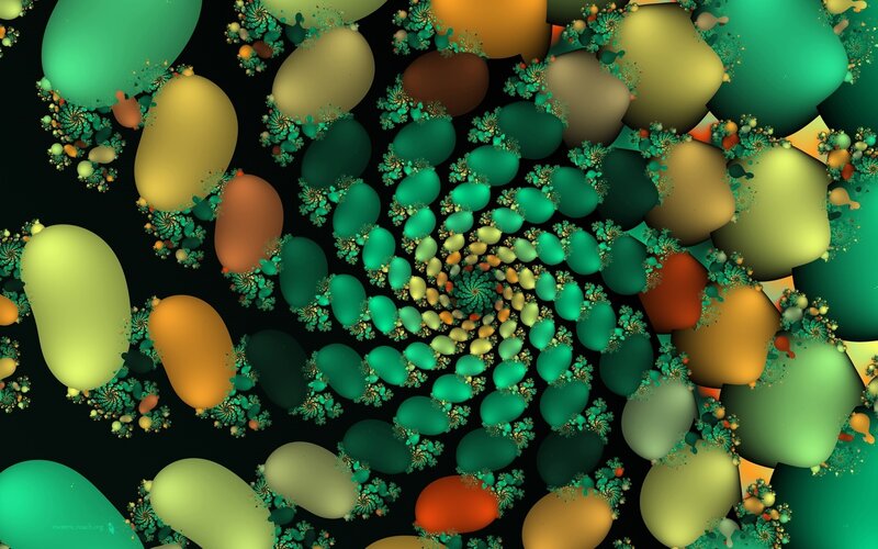 Fractal Spiral Pattern — Green, Hypnotic, Digital Art, Spheres
