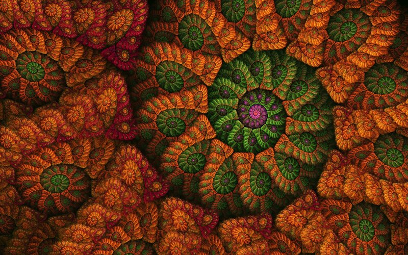 Fractal Spiral Pattern — Green, Hypnotic, Digital Art, Spirals, Flowers