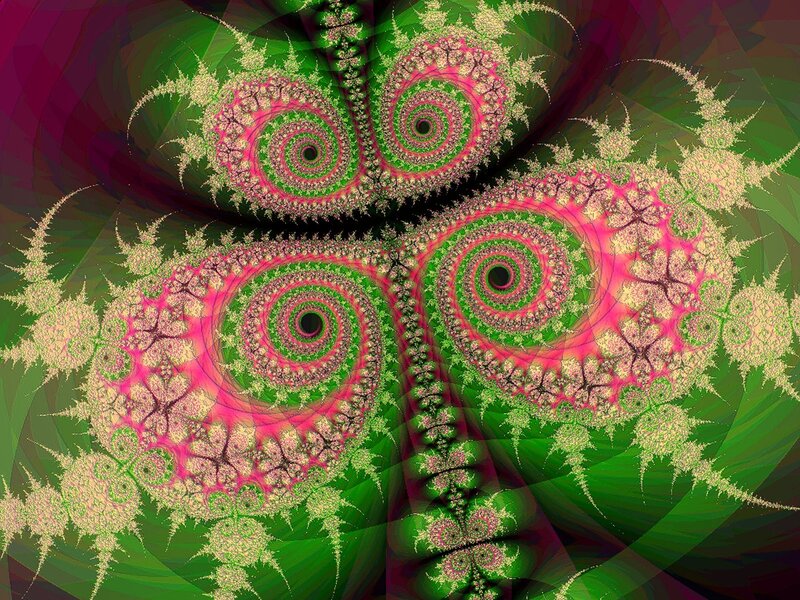 Fractal Spiral Pattern — Green, Hypnotic, Digital Art, Spirals, Pink