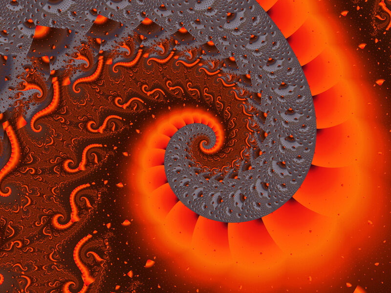 Fractal Spiral Pattern — Orange, Dramatic, Abstract, Gray