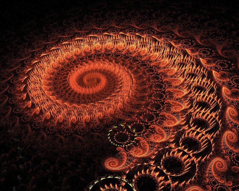 Fractal Spiral Pattern — Orange, Dramatic, Digital Art, Black