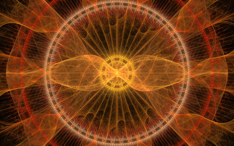 Fractal Spiral Pattern — Orange, Dramatic, Digital Art, Light Rays