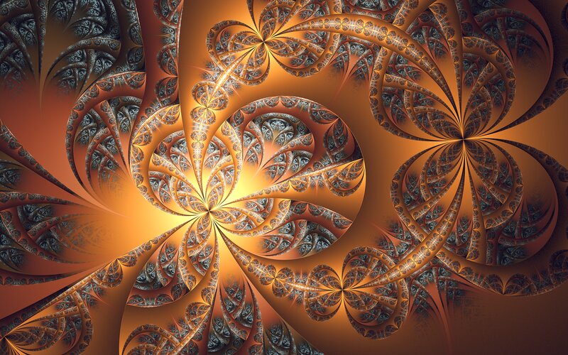 Fractal Spiral Pattern — Orange, Dramatic, Digital Art
