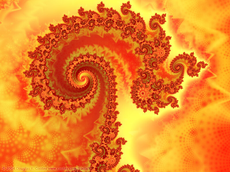Fractal Spiral Pattern — Orange, Dynamic, Abstract, Yellow