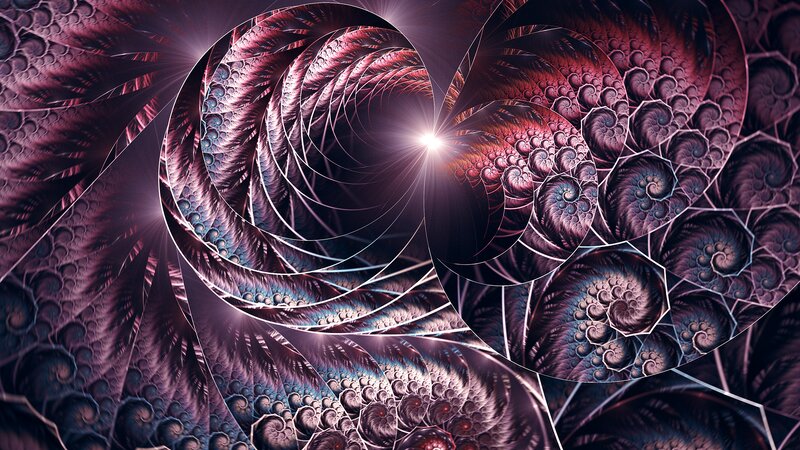 Fractal Spiral Pattern — Purple, Dramatic, Digital Art, Light, Blue