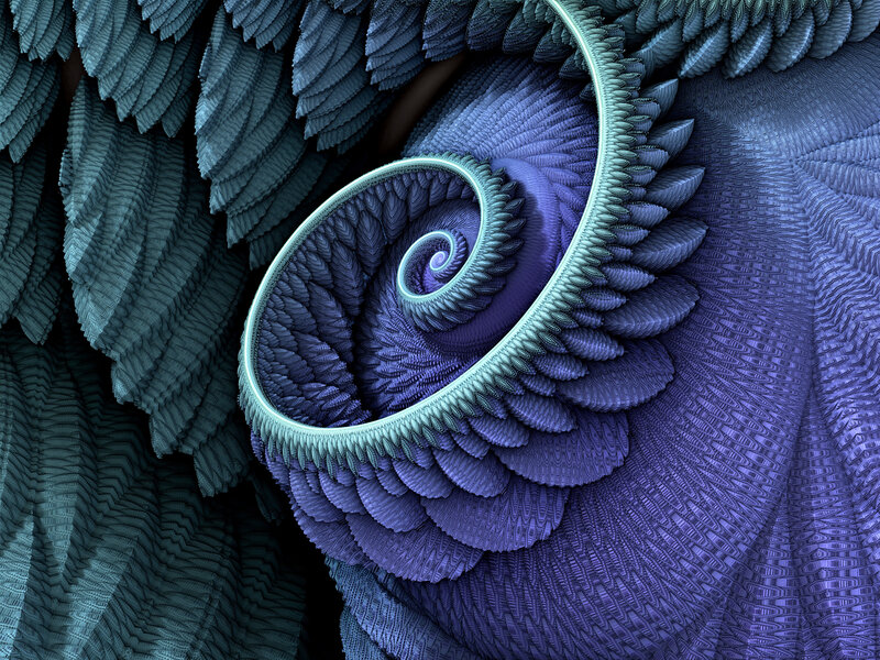 Fractal Spiral Pattern — Purple, Hypnotic, Digital Art, Feathers