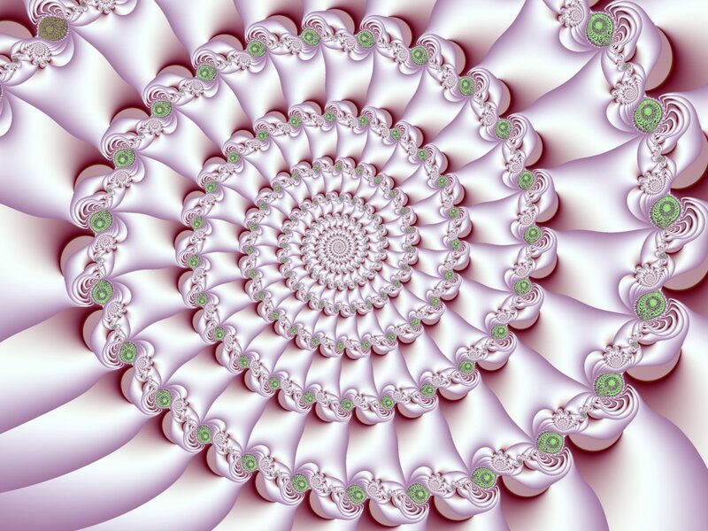 Fractal Spiral Pattern — Purple, Hypnotic, Digital Art, Green Circles
