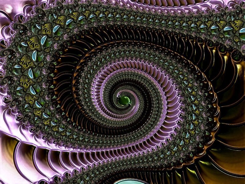 Fractal Spiral Pattern — Purple, Hypnotic, Digital Art, Green