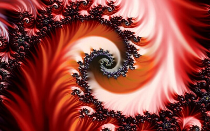 Fractal Spiral Pattern — Red, Dramatic, Abstract, Orange
