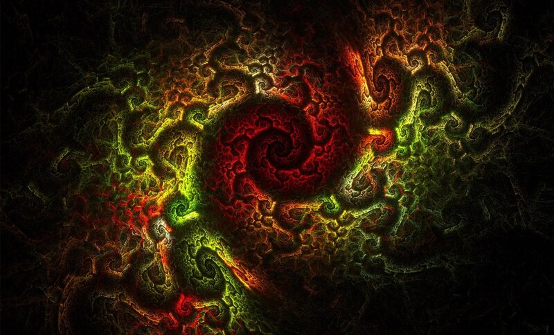 Fractal Spiral Pattern — Red, Dramatic, Abstract