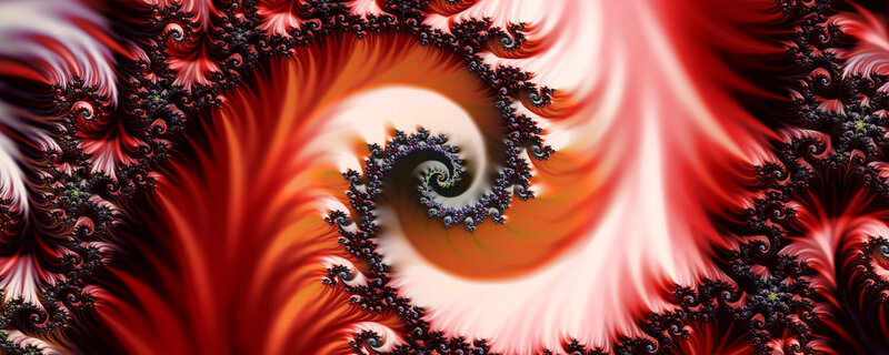 Fractal Spiral Pattern — Red, Dramatic, Digital Art, Black