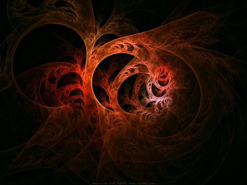 Fractal Spiral Pattern — Red, Dramatic, Digital Art, Circles