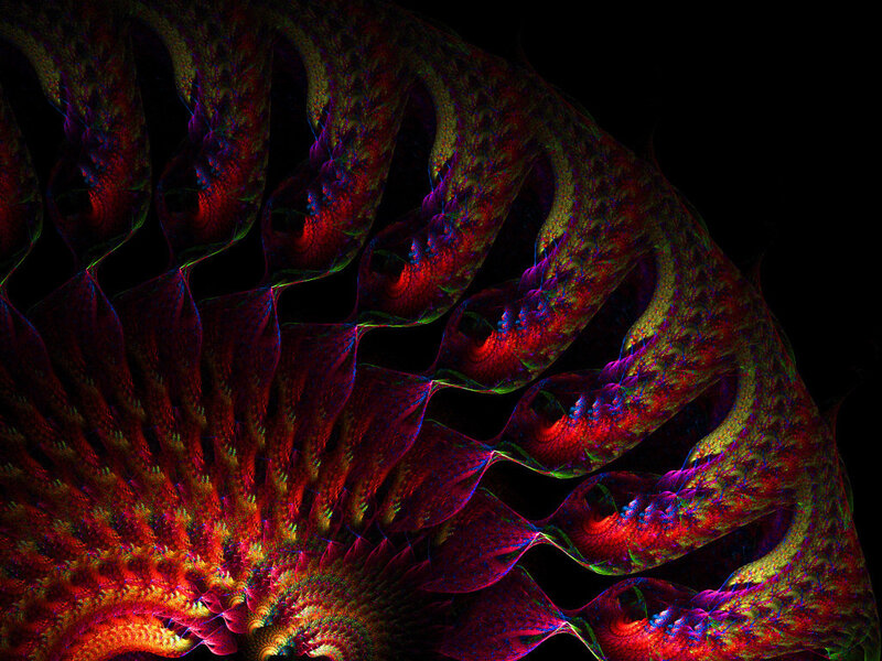 Fractal Spiral Pattern — Red, Dramatic, Digital Art, Colorful, Dark