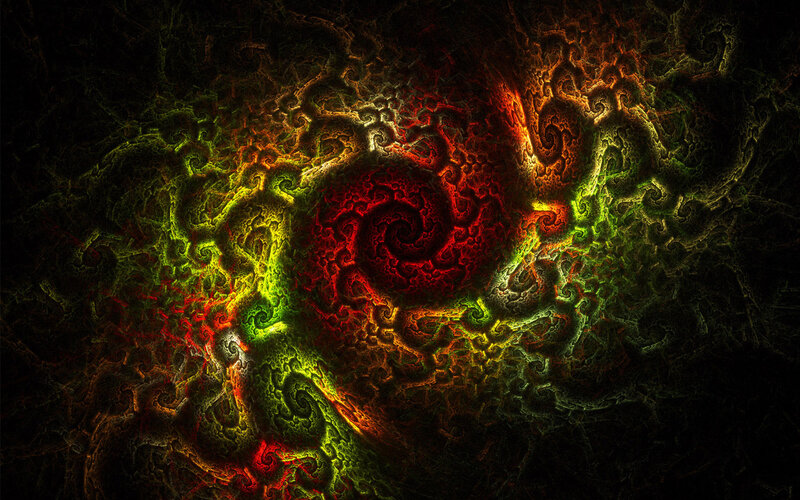 Fractal Spiral Pattern — Red, Dramatic, Digital Art, Colorful