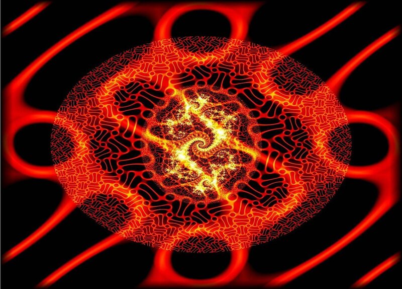 Fractal Spiral Pattern — Red, Dramatic, Digital Art, Glow