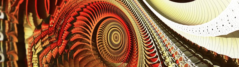 Fractal Spiral Pattern — Red, Dramatic, Digital Art, Gold