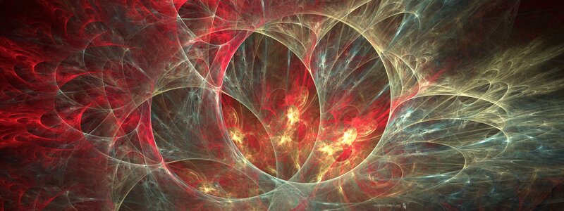 Fractal Spiral Pattern — Red, Dramatic, Digital Art, Yellow