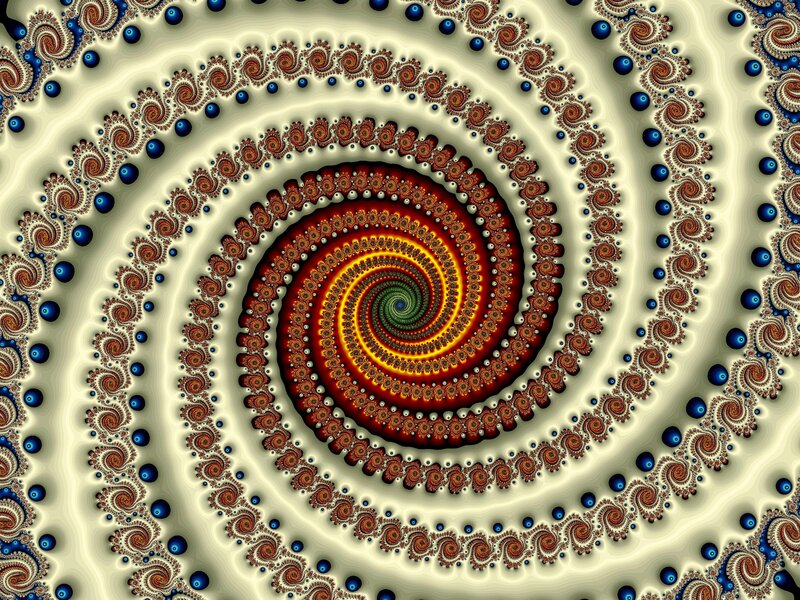Fractal Spiral Pattern — Red, Hypnotic, Digital Art, Dots, Color Gradient