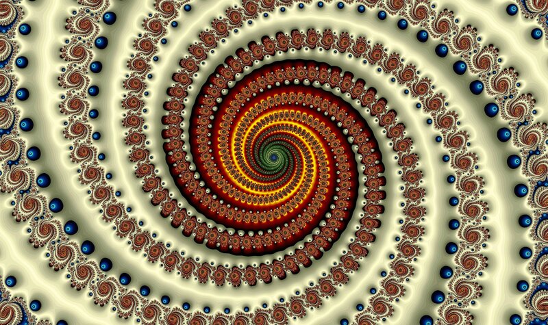 Fractal Spiral Pattern — Red, Hypnotic, Digital Art, Dots, Colors