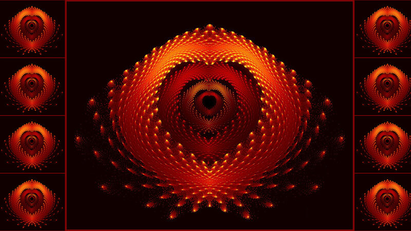 Fractal Spiral Pattern — Red, Hypnotic, Digital Art, Dots