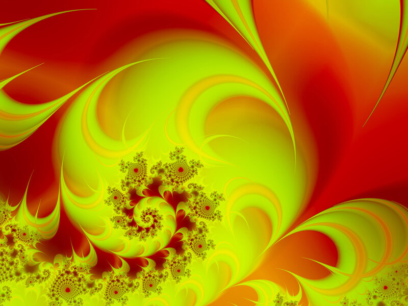 Fractal Spiral Pattern — Red, Vibrant, Abstract, Color Gradient, Yellow