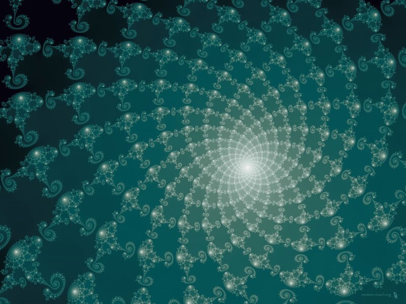 Fractal Spiral Pattern — Teal, Hypnotic, Digital Art, Light