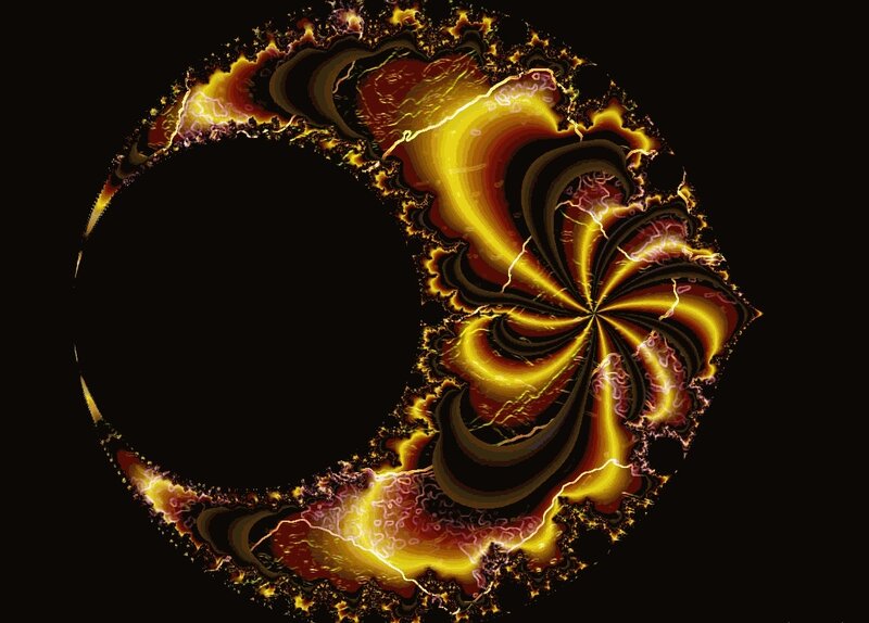 Fractal Spiral Pattern — Yellow, Dramatic, Digital Art