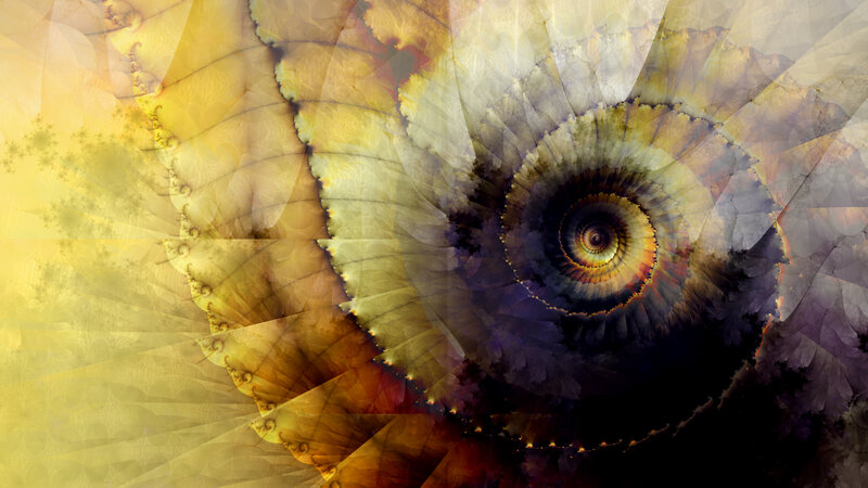 Fractal Spiral Pattern — Yellow, Hypnotic, Digital Art, Colors