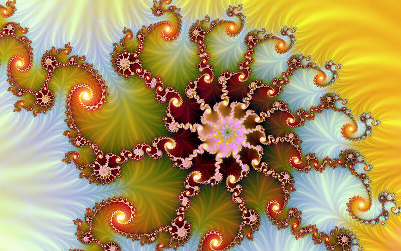 Fractal Spiral Pattern — Yellow, Vibrant, Digital Art, Spirals